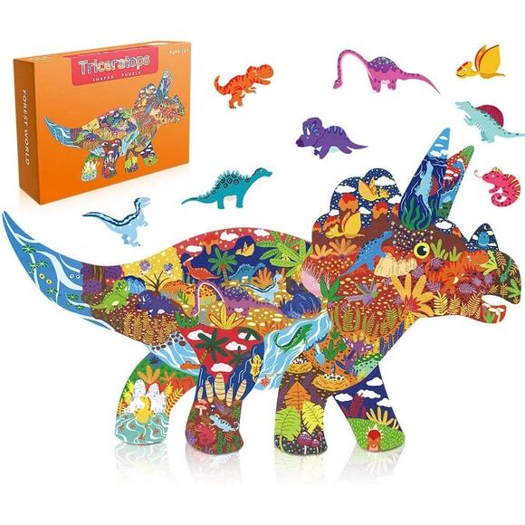 Jigsaw Puzzles for Kids Adults 150 Pieces Unique Shaped Dinasour Triceratop - Picture 1 of 11